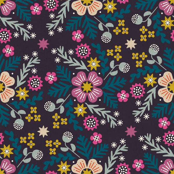 Ruby Star Society - Pivot - Wildflower Eggplant Canvas Fabric