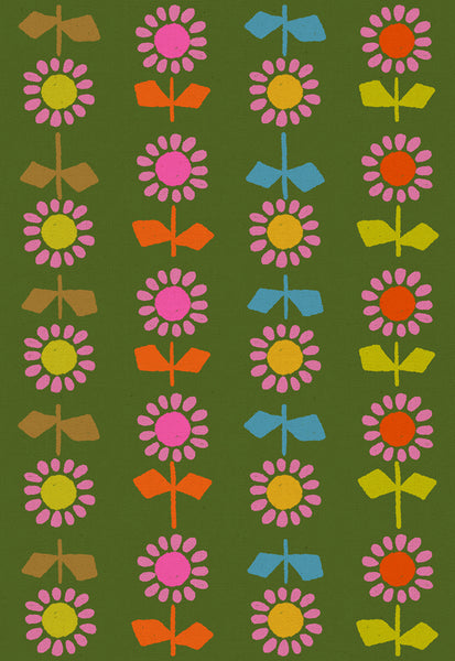 Ruby Star Society - Catnap - Daisy Stripe Sarah Green Canvas Fabric
