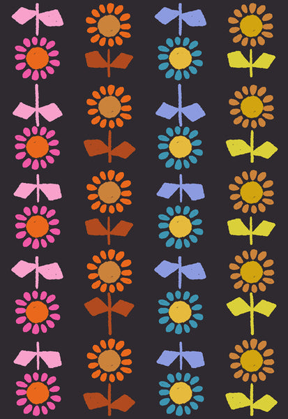 Ruby Star Society - Catnap - Daisy Stripe Black Canvas Fabric