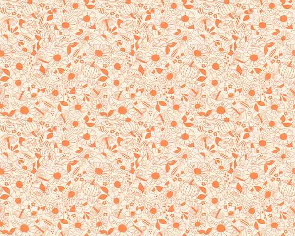 Ruby Star Society - Tiny Frights - Halloween Floral Pumpkin Fabric