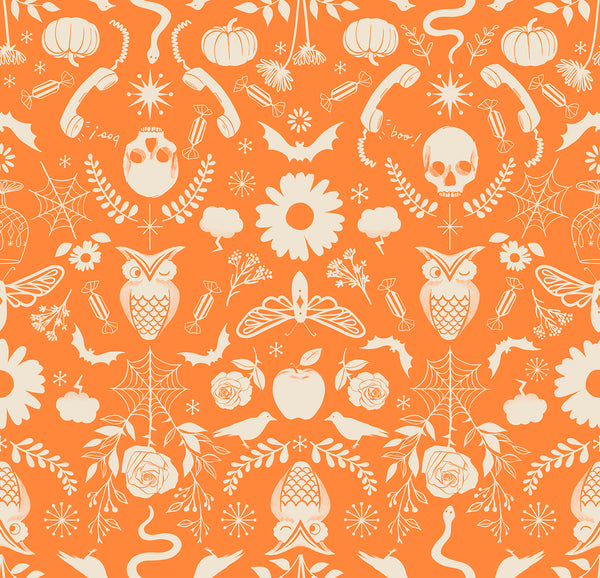 Ruby Star Society - Good Spirits - Creepy Damask Pumpkin Fabric