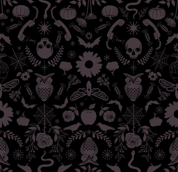 Ruby Star Society - Good Spirits - Creepy Damask Black Fabric