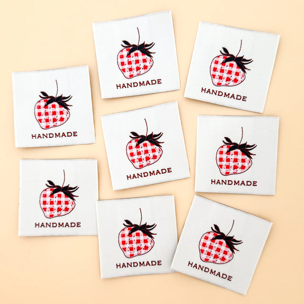 Sewing Illustration - Check Strawberry Woven Labels (8 ct)