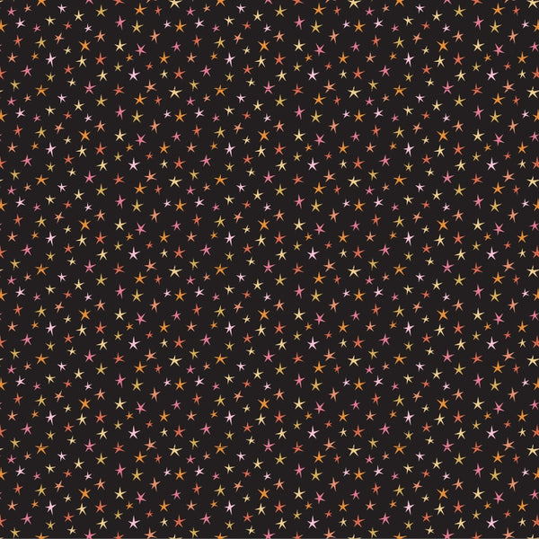 Poppie Cotton - Kitty Loves Candy - Sparkly Stars Black Fabric
