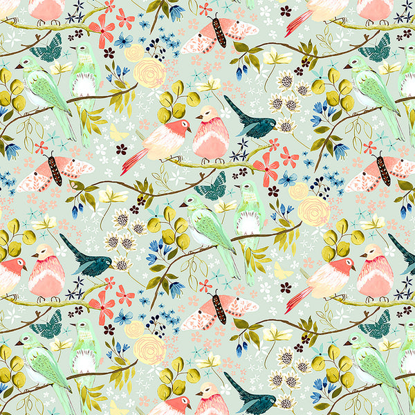 Poppie Cotton - Serenity Blooms - Morning Song Grey Fabric