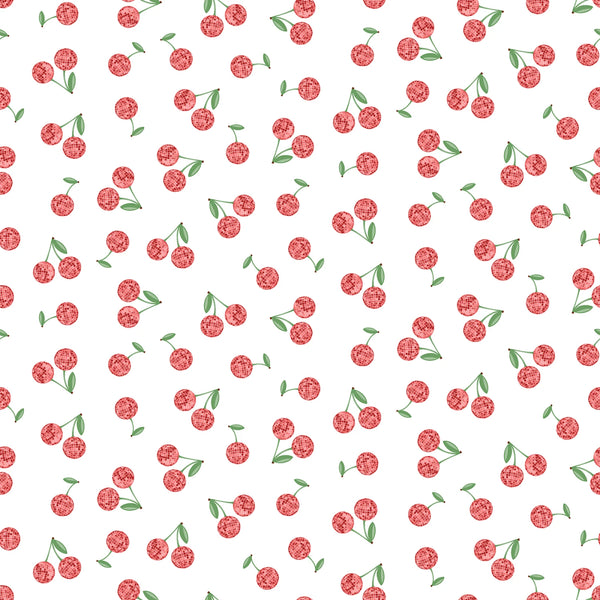 Dear Stella - Shimmer - Cherry Disco Balls White Fabric