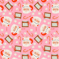 Dear Stella - Holly Jolly - Santa Mugs Flamingo Fabric