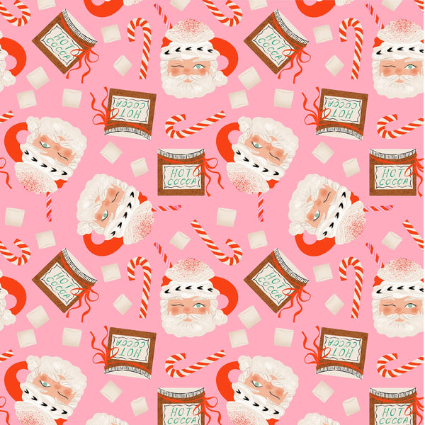 Dear Stella - Holly Jolly - Santa Mugs Flamingo Fabric