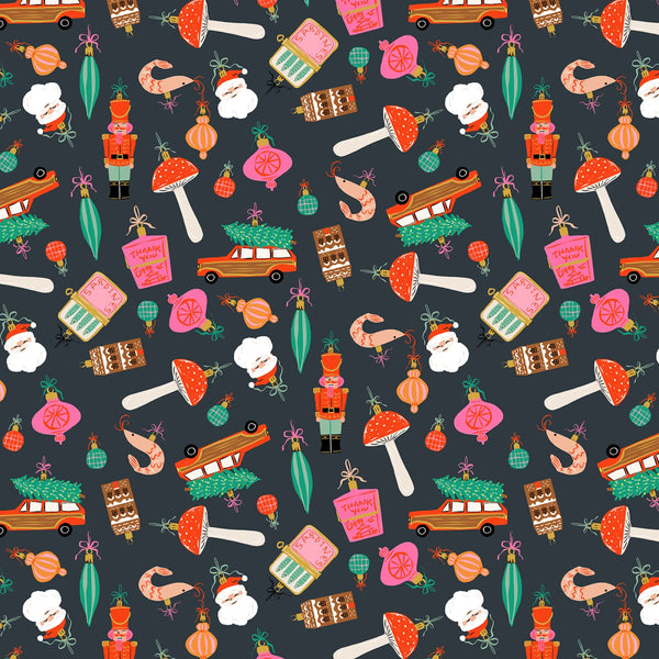 Dear Stella - Holly Jolly - Christmas Ornaments Slate Fabric