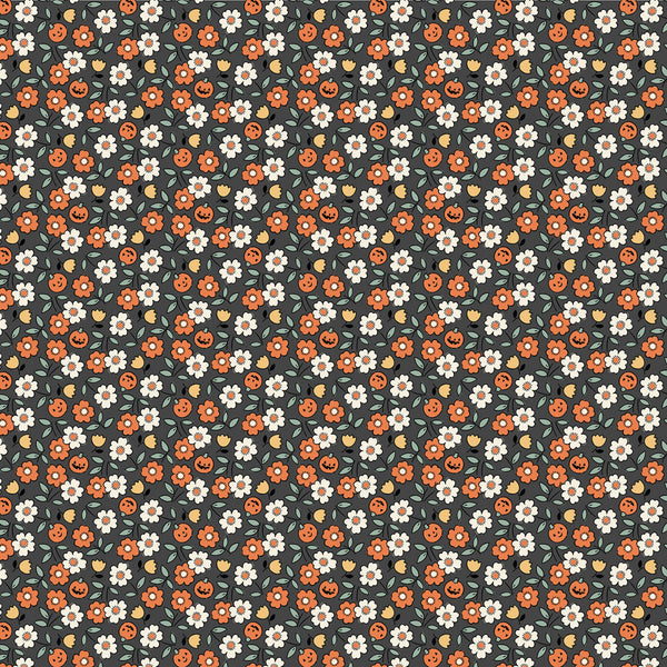 Poppie Cotton - Sweet Tooth - Pumpkin Blossoms Black Fabric