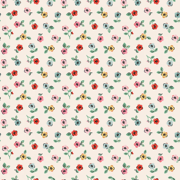 Poppie Cotton - Home Sweet Home - Cheery Florals Cream Fabric