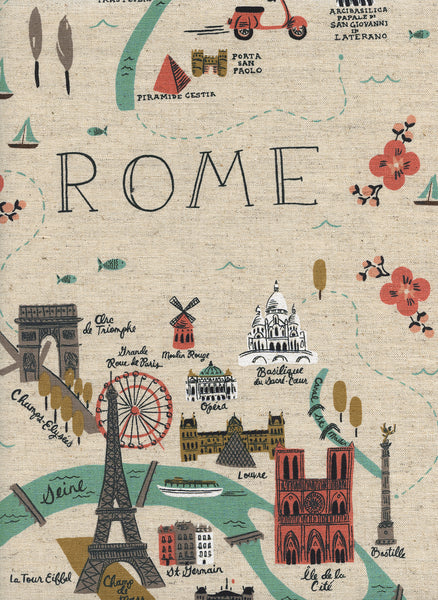 Rifle Paper Co. - Les Fleurs - City Maps - Natural Canvas White Pigment Fabric