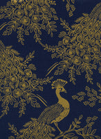 Rifle Paper Co. - Menagerie - Royal Peacock - Navy Canvas Metallic Fabric