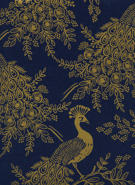 Rifle Paper Co. - Menagerie - Royal Peacock - Navy Canvas Metallic Fabric