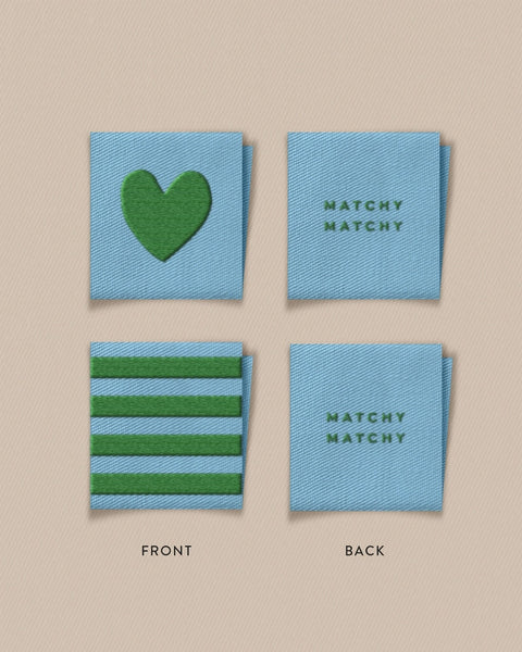Matchy Matchy Sewing Club - Green Heart & Stripe Square Labels (8 ct)