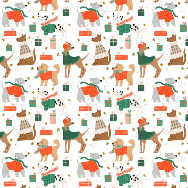 Cotton + Steel Fabrics - Merry Pawmas - Dapper Dogs Snow Metallic Fabric