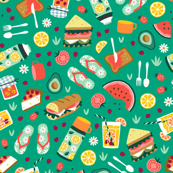 RJR Fabrics - Lakeside Picnic - Pack Your Basket - On The Grass Fabric