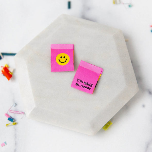 Lolly Tags - Happy Faces Woven Labels (8 ct)