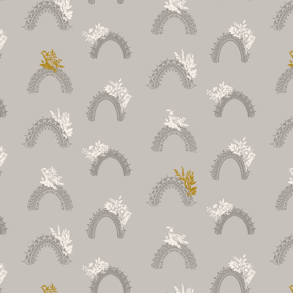 Cotton + Steel - Serendipity's Symphony - Majestic Arcs Gray Mist Metallic Fabric