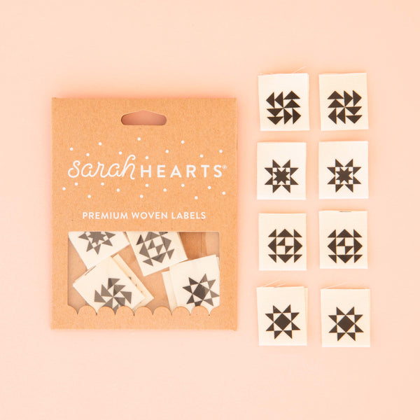 Sarah Hearts - Black Quilt Block Multipack Organic Sew in Labels (8 ct)