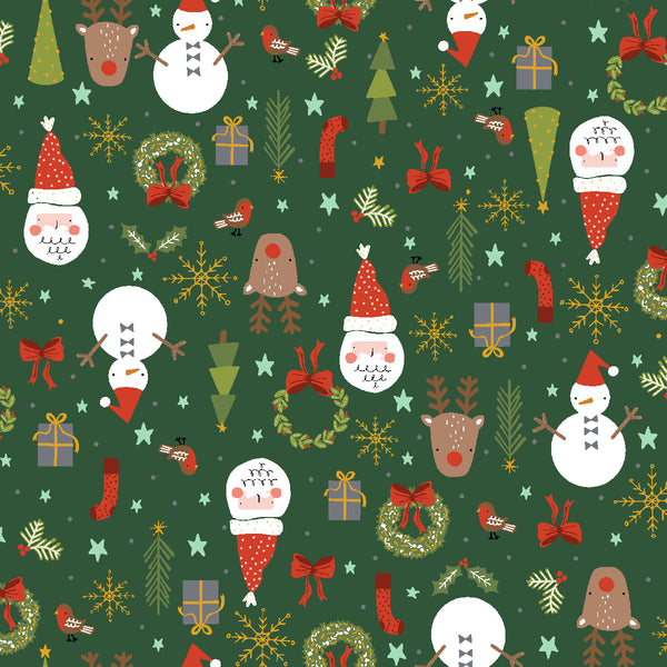 RJR Fabrics - Christmas Lane - Jolly Good Time - Hunter Green Fabric