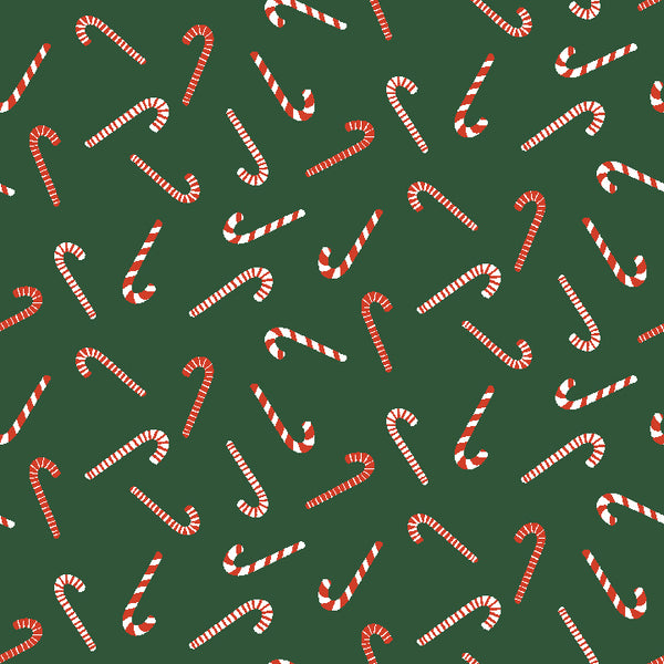 RJR Fabrics - Christmas Lane - Candy Cane Toss- Hunter Green Fabric