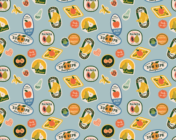 Rifle Paper Co. - Orchard - Fruit Stickers - Light Blue Fabric