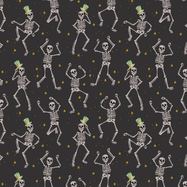 Rifle Paper Co. - Halloween - Skeletons - Black Metallic Fabric