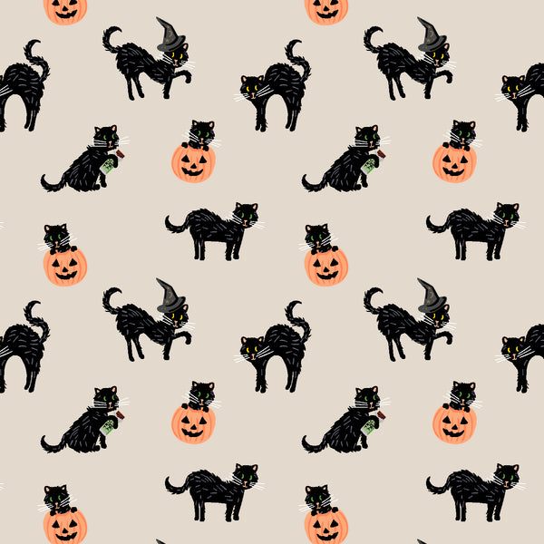 Rifle Paper Co. - Halloween - Black Cat - Linen Metallic Fabric