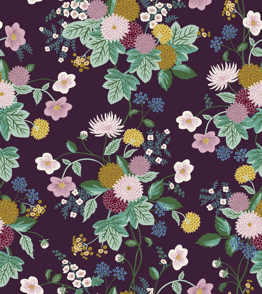 Rifle Paper Co. - Dahlia - Aubergine Fabric