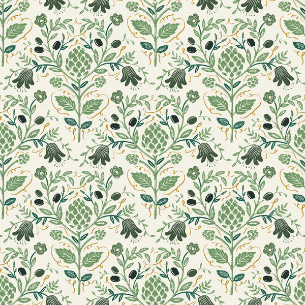 Rifle Paper Co. - Dahlia - Artichoke - Cream Metallic Fabric
