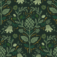 Rifle Paper Co. - Dahlia - Artichoke - Hunter Canvas Metallic Fabric