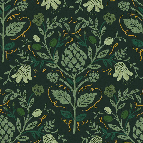 Rifle Paper Co. - Dahlia - Artichoke - Hunter Canvas Metallic Fabric