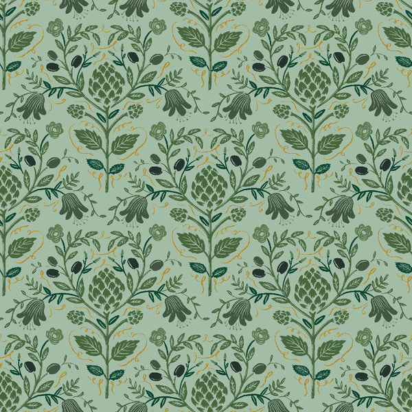 Rifle Paper Co. - Dahlia - Artichoke - Sage Metallic Fabric