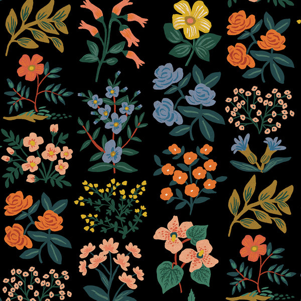 Rifle Paper Co. - Meadow - Wildflower Field - Black Canvas Fabric