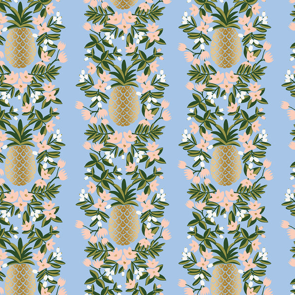 Rifle Paper Co. - Primavera - Pineapple Stripe - Periwinkle Metallic Fabric