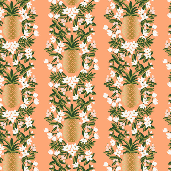 Rifle Paper Co. - Primavera - Pineapple Stripe - Peach Metallic Fabric