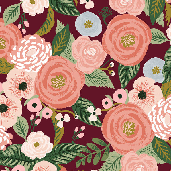 Rifle Paper Co. - Garden Party - Juliet Rose - Burgundy Canvas Fabric