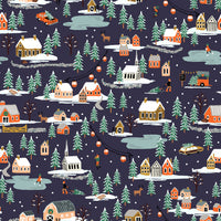 Rifle Paper Co. - Holiday Classics II - Holiday Village - Navy Fabric