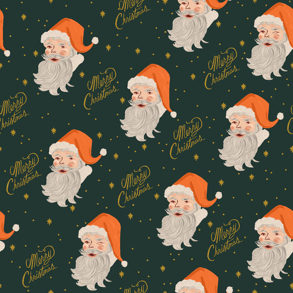 Rifle Paper Co. - Holiday Classics II - Santa - Evergreen Metallic Fabric