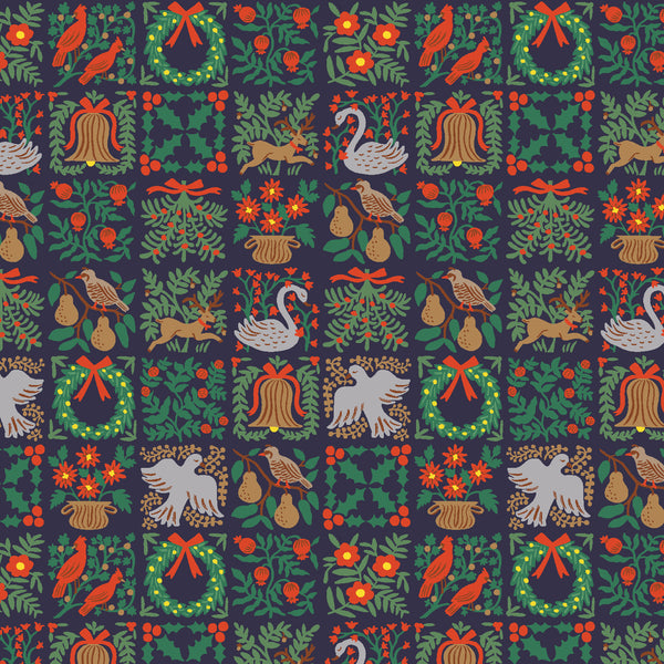 Rifle Paper Co. - Holiday Classics III - Holiday Tapestry - Navy Fabric (small scale)