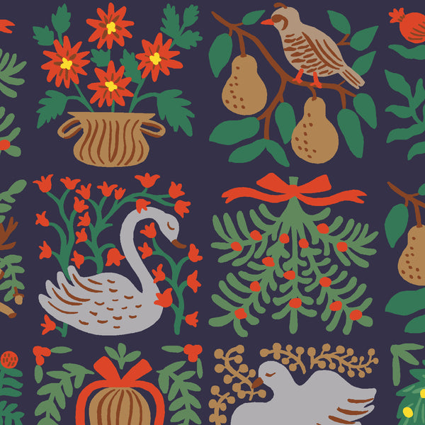 Rifle Paper Co. - Holiday Classics III - Holiday Tapestry - Navy Fabric (large scale)