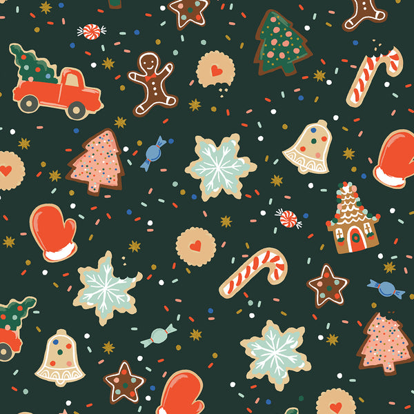 Rifle Paper Co. - Holiday Classics III - Christmas Cookies - Evergreen Metallic Fabric