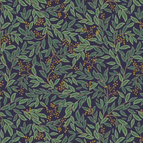 Rifle Paper Co. - Holiday Classics III - Willowberry - Navy Metallic Fabric