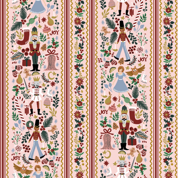 Rifle Paper Co. - Holiday Classics IV - Holly Jolly Nutcracker - Blush Metallic Fabric