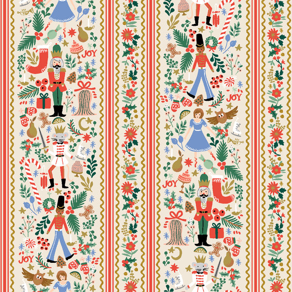 Rifle Paper Co. - Holiday Classics IV - Holly Jolly Nutcracker - Cream Metallic Fabric