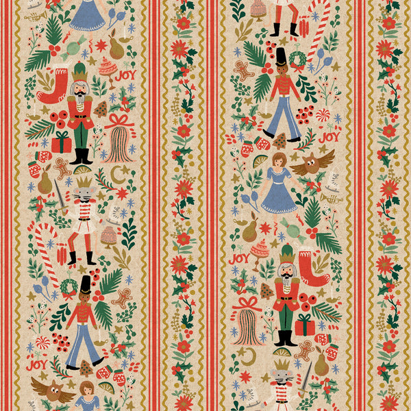 Rifle Paper Co. - Holiday Classics IV - Holly Jolly Nutcracker - Cream Metallic Canvas Fabric