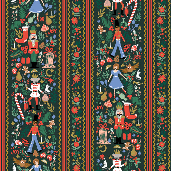 Rifle Paper Co. - Holiday Classics IV - Holly Jolly Nutcracker - Evergreen Metallic Fabric