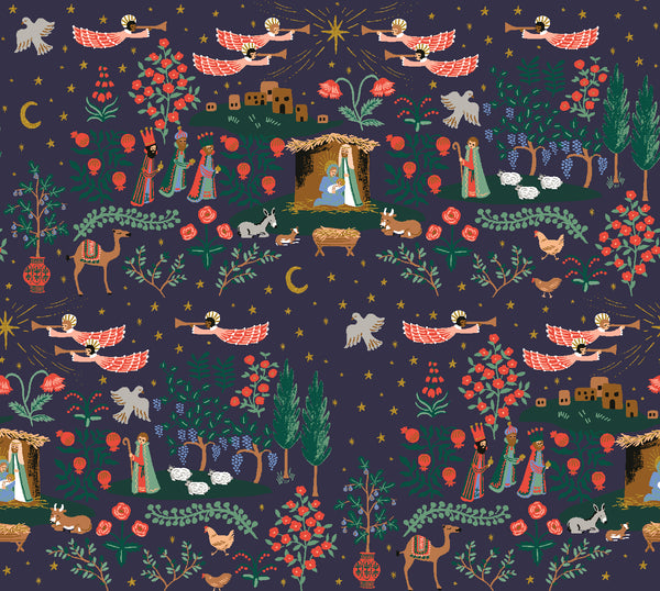 Rifle Paper Co. - Holiday Classics IV - Nativity - Navy Metallic Fabric