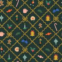 Rifle Paper Co. - Holiday Classics IV - Holiday Argyle - Evergreen Metallic Fabric